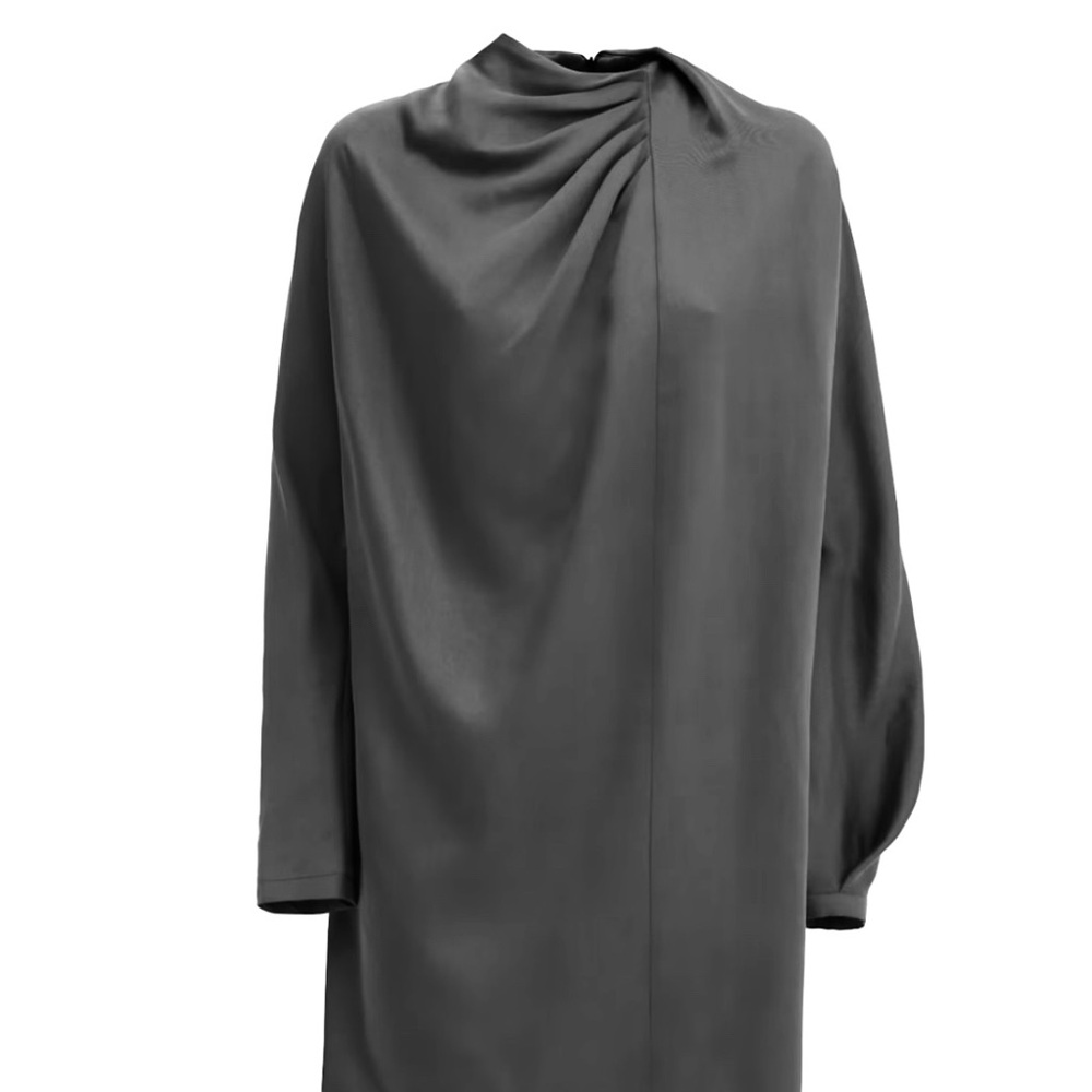 Loose-Fit Mini Dress With Draped Neckline Satin